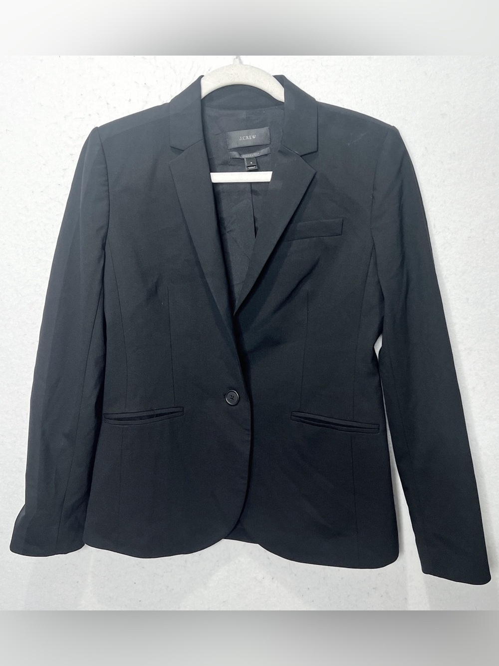 J.Crew Tollegno 1900 Italian Wool Stretch Blazer Black One Button Size 4 Classic